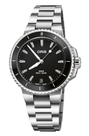 Oris Aquis Date Diamonds with a black dial and a stainless-steel bracelet