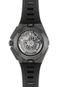 Back view of the Zenith Defy Extreme Diver wristwatch, showcasing its exposed mechanical movement and black rubber strap.