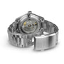 Back view of the Hamilton Khaki Field Auto 38mm watch in stainless steel with open clasp, showcasing its automatic movement.
