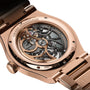 Close-up of the Girard-Perregaux Laureato Skeleton, featuring its open-worked mechanical movement visible through a transparent caseback and the signature octagonal bezel.