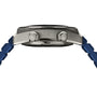 Side view of the Girard-Perregaux Deep Diver showing its silver case, two textured crowns, and blue strap.