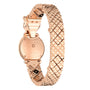 La Panthère de Cartier rose gold watch by Cartier features a quilted-pattern bracelet, shown from the back to highlight its clasp and case.