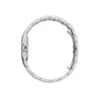 Side view of the Panthère de Cartier by Cartier, featuring a silver metal link band and a blue gem on the crown—an elegant choice for any style icon.