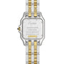 The back of the Panthère de Cartier watch displays a two-tone stainless steel and 18K yellow gold bracelet, engraved with Cartier brand details, water resistance info, and serial numbers.