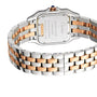 Close-up view of the back of a Panthère de Cartier watch by Cartier, featuring an 18K rose gold and stainless steel link bracelet and engraved case.