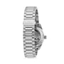 Back view of the OMEGA Seamaster Aqua Terra 150M, featuring a stainless steel bracelet with Omega logo clasp and a transparent case back showcasing the Master Chronometer 8800 calibre movement.