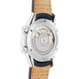 The Raymond Weil Freelancer GMT Blue Dial is a Swiss-quality stainless steel watch featuring a transparent case back to showcase its mechanical movement, two side crowns, and a brown leather strap.