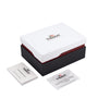 A Tissot T-Touch Connect Solar watch box in white and black, shown with a user manual and international warranty card, designed specifically for the T-Touch Connect Solar’s solar-powered reserve.