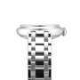 Side view of a silver Tissot Bellissima Automatic wristwatch with a metal link band and rounded case, featuring the crown on the right and powered by Swiss automatic movement.