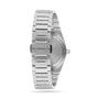 Back view of a Tissot PRX stainless steel wristwatch with metal bracelet and clasp engraved with TISSOT 1853, shown against a plain white background.