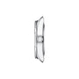 Side view of a Tissot PR 100 Sport Chic stainless steel watch with a white dial, showcasing the crown and lugs against a plain white background.