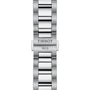 Close-up of the Tissot PR 100 Chronograph’s silver metal bracelet, featuring TISSOT and 1853 engraved on the clasp, and highlighting its exceptional water resistance.