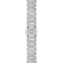 The Tissot PRX stainless steel watch bracelet features a clasp engraved with Tissot 1853, displayed vertically on a white background, highlighting the brand’s modern-vintage style.