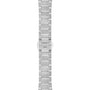 The Tissot PRX features a silver metal watch band with a clasp engraved “Tissot 1853,” showcasing vintage-inspired design elements, set against a white background.