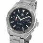 The TAG Heuer Aquaracer is a stainless steel sports watch with a black dial, luminescent hands, subdials, date window, and 300m (1000ft) water resistance.