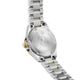 The back of a TAG Heuer Aquaracer Date watch features a stainless steel and two-tone bracelet, engraved with 200-meter water resistance and an image of a helmet.