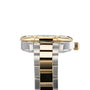 Side view of the TAG Heuer Aquaracer Date, featuring a two-tone silver and gold metal bracelet, crown on the right, and a glimpse of its refined mother-of-pearl dial.