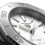 Close-up of the TAG Heuer Aquaracer Professional 200 sports watch, showing silver hour markers, hands, branding, 200m/660ft water resistance marking, and a sleek stainless steel case.