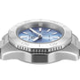 Close-up of the TAG Heuer Aquaracer Professional 200, a sports watch with a blue face, bezel minute markings, and a sleek stainless steel case.