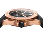 Side view of the TAG Heuer Aquaracer Professional 200 with a rose gold bezel, black textured dial, black crown and strap, powered by the precise TH31-00 calibre movement.