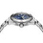 Side view of the TAG Heuer Aquaracer 200 Professional Solargraph, a stainless steel sports watch with blue dial, bold hour markers, metal bracelet, and visible crown and bezel showcasing its rugged elegance.