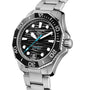 The TAG Heuer Aquaracer Professional 300 Date is a stainless steel watch featuring a black dial, silver hour markers, blue second hand, and a unidirectional bezel—a striking choice in luxury timepieces.