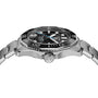 Side view of a TAG Heuer Aquaracer Professional 300 Date, a luxury watch with black bezel, striped dial, luminous hands, and stainless steel bracelet on a white background.