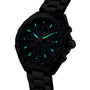 The TAG Heuer Formula 1 Chronograph in black features a blue ceramic tachymeter bezel and luminous green markers and hands that glow in the dark.