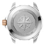 Silver case back engraved with a compass rose, gold crown, two-tone design, and text: TAG Heuer Aquaracer Professional 200 Solargraph, 200 Meters, Swiss Made Since 1860.