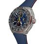 Inspired by motorsport, the TAG Heuer Formula 1 Chronograph X Oracle Red Bull Racing features a blue dial, multiple subdials, a tachymeter bezel, and a sporty blue rubber strap—perfect for racing fans.
