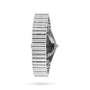 A side view of the Breitling Chronomat 32 in silver metal, featuring its linked bracelet and a partially visible COSC-certified SuperQuartz™ chronometer case.