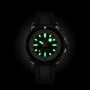 The Breitling Superocean Automatic 42 features a black strap and bezel, luminous green markers and hands on a black dial, all inspired by the iconic 1960s Slow Motion design.