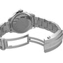 Back view of the Breitling Superocean Automatic 36 dive watch with stainless steel case, clasp open to reveal the engraved Breitling logo and detailed case back.