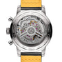 Close-up of the Breitling Top Time B01 Triumphs transparent case back, showcasing the detailed Breitling 01 calibre movement and engraved branding from the exclusive Triumph collaboration.