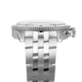 Side view of a stainless steel Breitling Classic AVI Chronograph 42 Tribute To Vought F4U wristwatch with metal link bracelet, visible crown, and grooved bezel, inspired by the iconic Classic AVI line.
