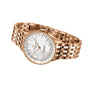 The Breitling Navitimer Automatic 36 is a rose gold wristwatch with a white dial, diamond hour markers, and a multi-link bracelet, displayed at an angle against a white background.