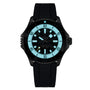 A black Breitling Superocean Automatic 46 Super Diver wristwatch featuring a luminous blue and white dial, black bezel, titanium case, black rubber strap, and displaying 10:09:38.