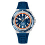 The Zenith Defy Extreme Diver features a titanium case, blue strap, blue and orange bezel, and a blue patterned dial with date display and luminous hour markers.