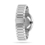 A Rado DiaStar Original watch in stainless steel is displayed from the back, showcasing its metal link bracelet, clasp, case back, and scratch-resistant sapphire crystal.