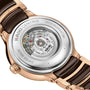Close-up of the back of a Rado Centrix Automatic Diamonds watch, featuring exposed movement and case engravings such as water resistance and Swiss-made markings from the renowned Swiss brand.