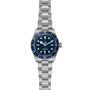 The TUDOR Black Bay 58 is a stainless steel dive watch featuring a blue bezel and dial, silver hour markers, and a metal link bracelet—showcasing the brand’s signature style.