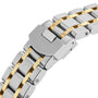 Close-up of the TUDOR Royal bracelet, featuring stainless steel and gold links with a branded clasp—an elegant touch from the automatic sport-chic Royal watch by TUDOR.