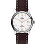 The TUDOR 1926 wristwatch boasts an elegant white dial, gold-tone hour markers, date window at 3 o’clock, and a brown leather strap—a refined choice from TUDOR.