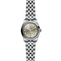 A TUDOR Black Bay One 31 wristwatch with a metal link bracelet and a light-colored dial.