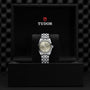 A TUDOR Black Bay One 31 silver wristwatch is shown in an open black TUDOR box with the brands logo above.