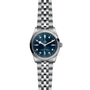 The TUDOR Black Bay One 36 is a unisex stainless steel watch with a blue dial, silver hour markers, and a jubilee-style bracelet, featuring the TUDOR rapid adjustment system inspired by classic Black Bay models.
