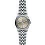 The TUDOR Black Bay One 36 is a silver wristwatch with a 316L steel bracelet, champagne dial accented by diamond hour markers, and a black bezel, reflecting the sophisticated style of the Black Bay collection.