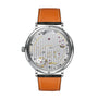 The IWC Schaffhausen Portofino Hand-Wound Eight Days features a brown leather strap and an exposed silver 59210 caliber movement with visible gears and jewels—a signature of Portofino craftsmanship.