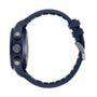 Side view of the blue IWC Schaffhausen Pilots Watch Chronograph 41 Top Gun Oceana, featuring the 69380 calibre, round face, two pushers, crown, and a buckle clasp on the strap.
