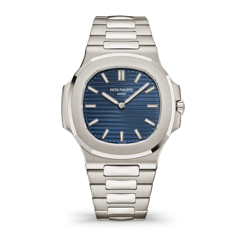 Silver watch with blue dial on a white background